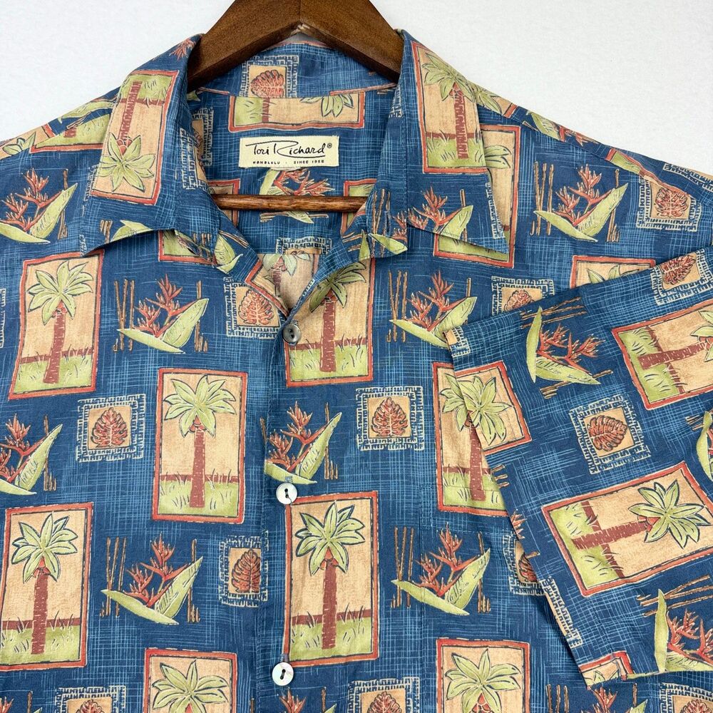 Tori Richard Blue Hawaiian Camp Shirt Large
